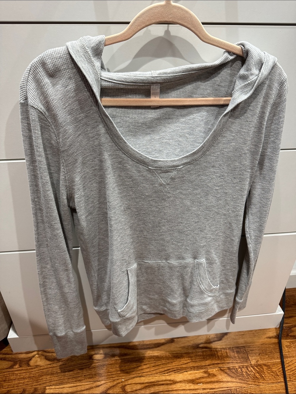 Old Navy Light Gray Waffle-Knit Hooded Pullover